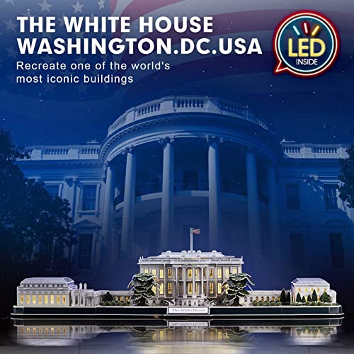 CubicFun 3d Puzzles for Adults LED Rotatable White House with Detailed Interior Model Kit Lighting 3d Puzzle US Architecture Building Family Puzzle Desk Decor Birthday Gifts for Women Men 151 Pieces